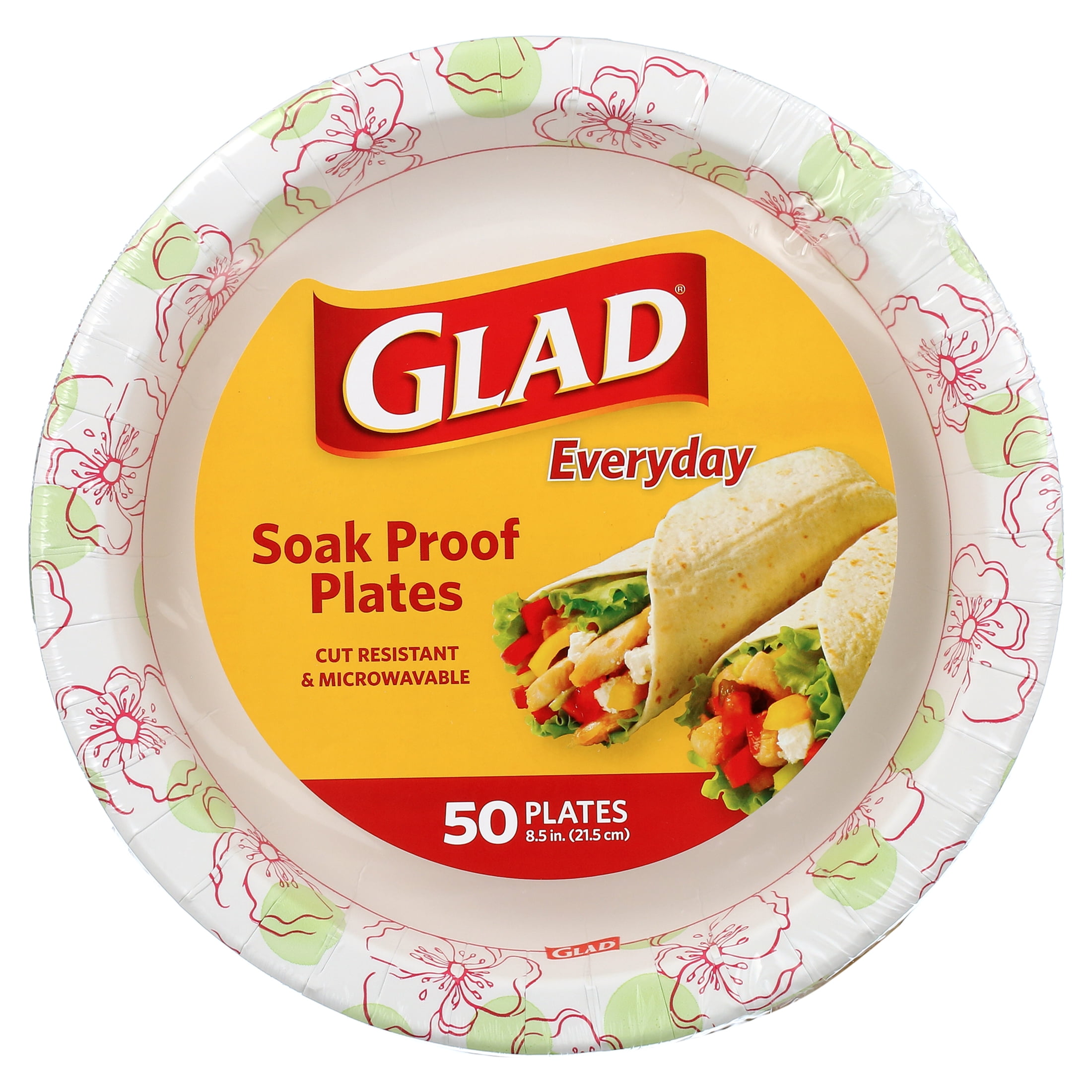 Glad Everyday 8.5" Round Paper Plates Pink Flower, 2 pack (100 plates total)