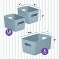 thumbnail image 2 of Decorative Plastic Open Home Storage Bins Organizer Baskets, Blue (Set of 3) 1 Medium, 2 Small - Container Boxes for Organizing Closet Shelves Drawer Shelf - Ribbed Collection, 2 of 6