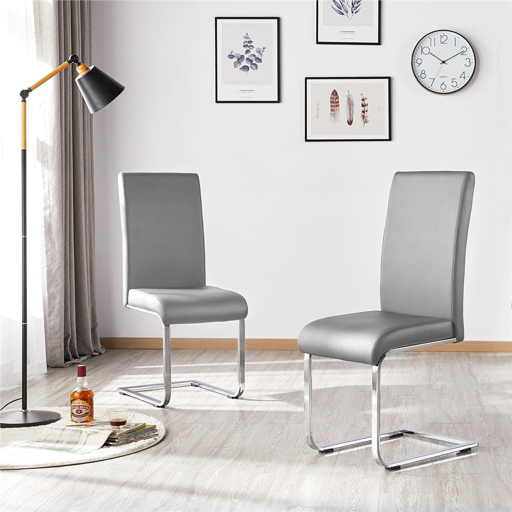 Alden Design 2pcs PU Leather Dining Chair Highback for Home, Light Gray