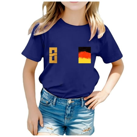 

Tops for Girls 2024 European Cup Team Printed Short Sleeve Round Neck T Shirt Jackets for Girls