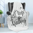 thumbnail image 4 of Just Breathe Soft Flannel Fleece Throw Blanket, Keep Breathing Phrase Hand Writing Sun and Clouds Doodle, Cozy Plush for Indoor and Outdoor Use, 50" x 70", Charcoal Grey White, by Ambesonne, 4 of 5
