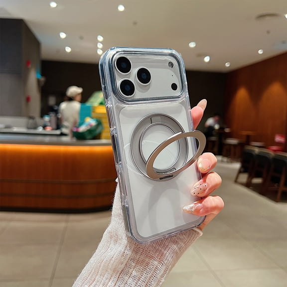 For iPhone 17 Back Cover Protective Case with Magnetic Ring Holder Kickstand,  Compatible with MagSafe,Shock-Absorbent Clear PC TPU, Anti-Scratch, Anti-Fingerprint Phone Cover,Black