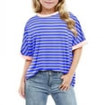 thumbnail image 2 of Feancey Girls Oversized T Shirts 2025 Trendy Colorblock Striped Print Tops Summer Short Sleeve Crewneck Tees Loose Fit Casual Blouse Flash Sales Today Clearance Blue 9 Years, 2 of 6