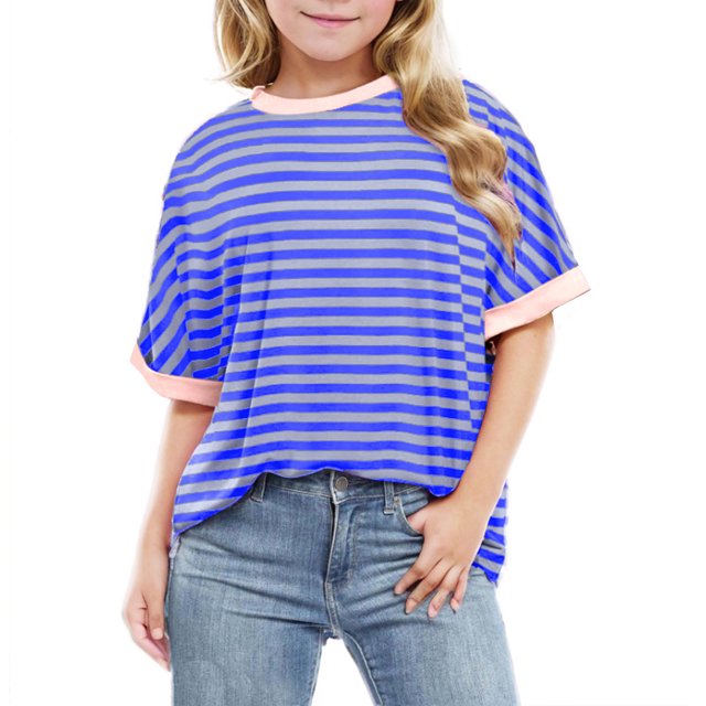 Diufon Chemises Rayées pour Filles Manches Courtes Décontractées Col Rond Tops Printemps Été Chandail pour Adolescentes