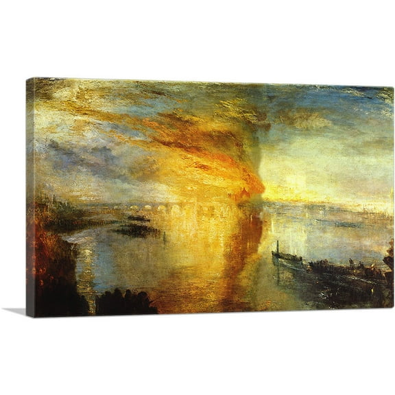 ARTCANVAS Burning of the Houses of Parliament 1834 Canvas Art Print by J. M. W. Turner - Size: 26" x 18" (0.75" Deep)