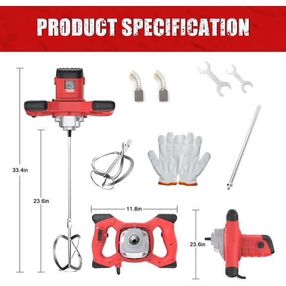 IMAYCC Cement Mixer, 2100W Electric Concrete Mixer with 6 Speed, 110V Handheld Mud Mixer for Motar,Paint, Grout, Plaster, Thinset,Fodder Stirring Tool