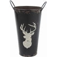 thumbnail image 1 of Black Washed Metal With White Deer Design Tall Planter, 1 of 1