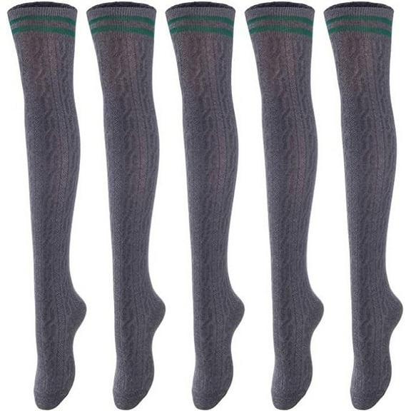 Lovely Annie Women's 5 Pairs Incredible Durable Super Soft Unique Over Knee High Thigh High Cotton Socks Size 6-9 A1023(DarkGrey)