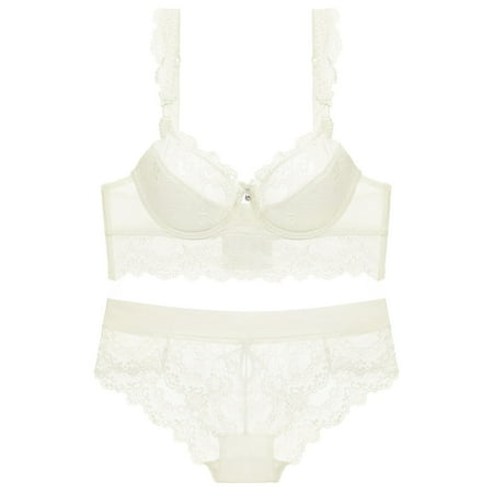 YHGFVOKJ Lingerie for Women Sexy Lace Solid Color See Through Push Up Bra Ladies Underwear Girls Lingerie Sets Womens Lingerie Set Beige 70B