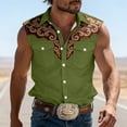thumbnail image 2 of IWRICH Western Sleeveless Shirts for Men Plus Size Collared Button down Tank Tops Cowboys Fashion Casual Tops Green M, 2 of 4