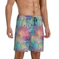 thumbnail image 2 of Kdxio blue pink colorful cracked texture Print Mens Sleep Shorts Bottoms Soft Comfy Pajama Wear Pants with Drawstring Pockets, 2 of 5