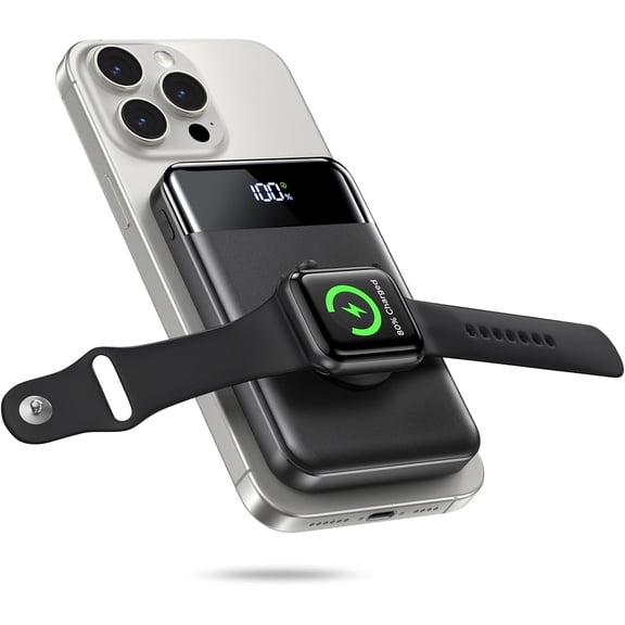 for Magsafe Portable Charger, 10000mAh USB-C 22.5W Power Bank, Black Travel Essentials, Wireless Magnetic Battery Pack, Fast Charging, Compatible with iPhone 17/16/15/14, Apple Watch Ultra/11/10