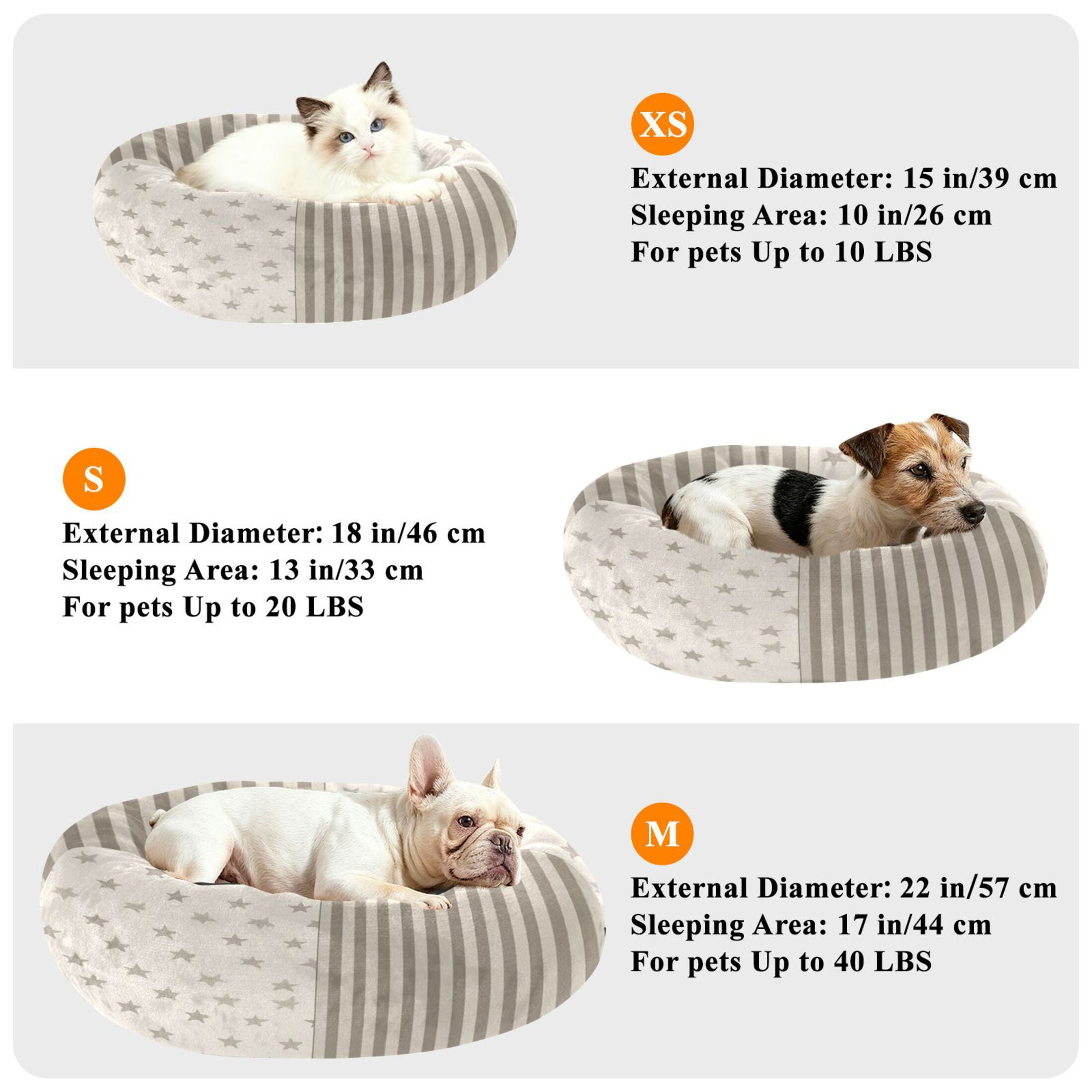 Iauyy Pet Couch Donut Cat Bed for Indoor Cats/Small Dogs Washable & Machine with Non-slip Bottom Calming Cat Furniture, Star-shaped and Striped (XS)