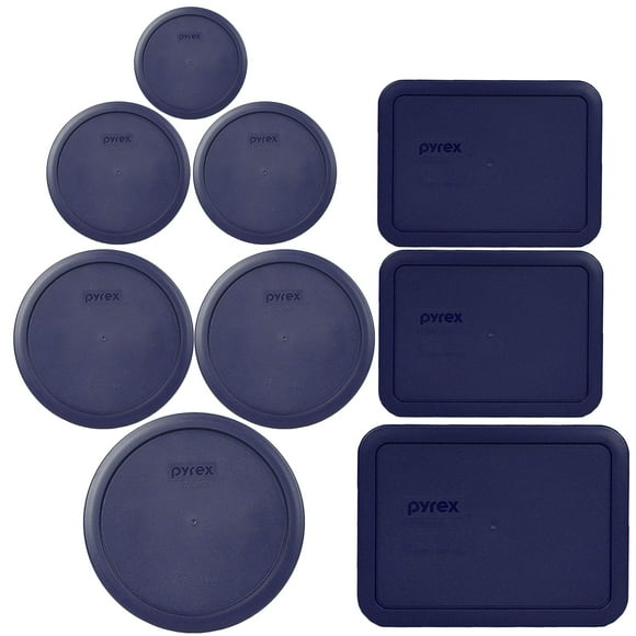 Pyrex Bundle - 9 Items: (1) 7402-PC Blue Lid (2) 7201-PC Blue Lid (2) 7200-PC Blue Lid (1) 7202-PC Blue Lid (2) 7210-PC Blue Lid (1) 7211-PC Blue Lid Made in the USA