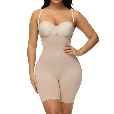 SWSMCLT Women s Full Body Shaper Tummy Control High Waist Faja Shapewear Bodysuit Butt Lifter Shapewear Bodysuit Backless Boyshorts Seamless Open Bust Hip Enhancer Mid Thigh Slimmer Nude Small