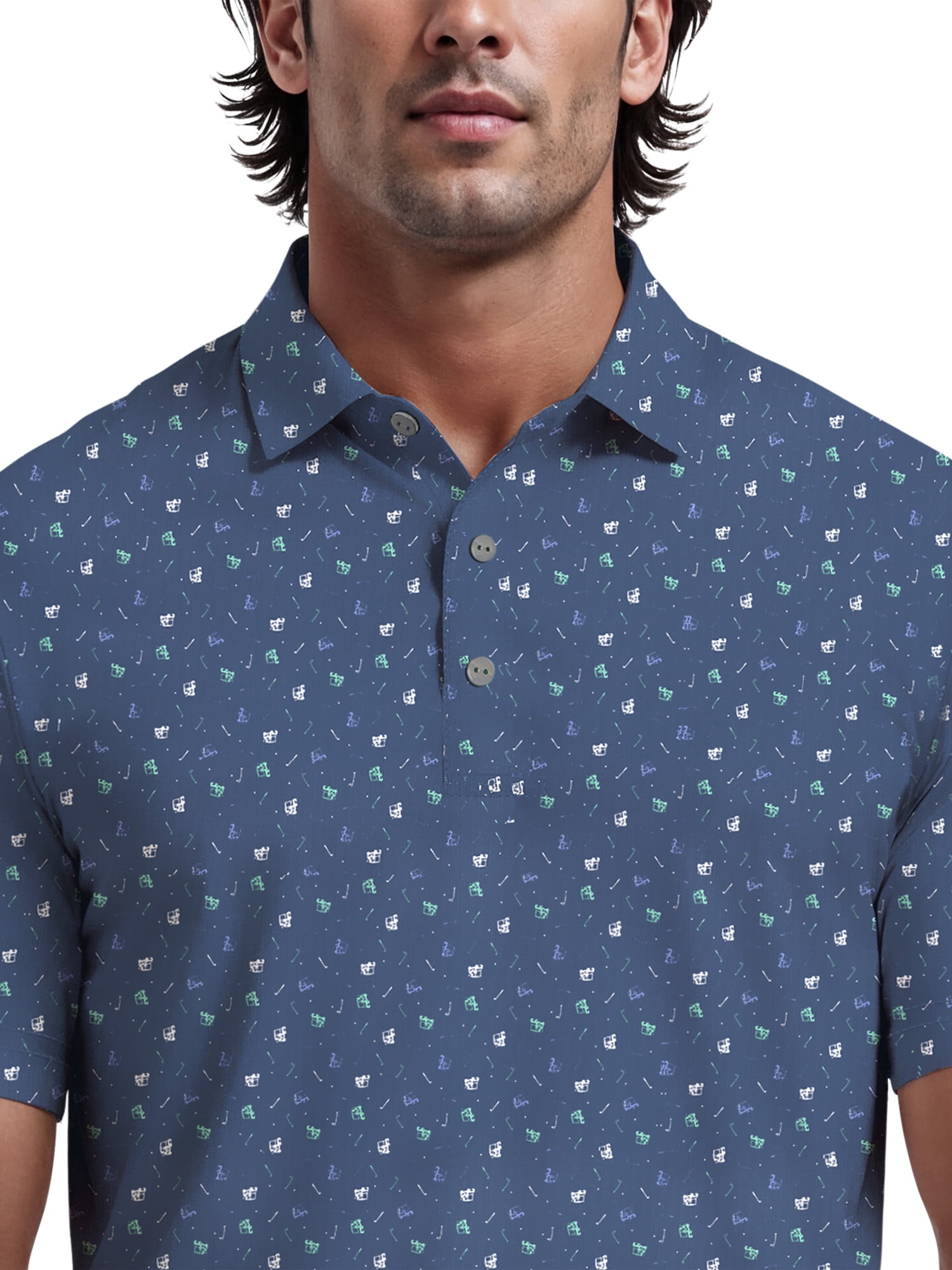 Ben Hogan Men's and Big Men’s Tossed Golf Cart Print Short Sleeve Golf Polo Shirt, up to Size 5XL