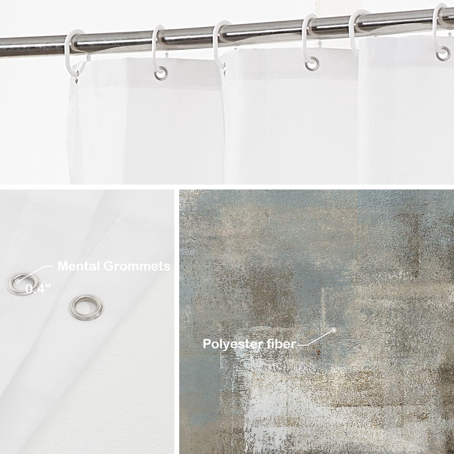 Taupe Squares Texture Decor Shower Curtain,Grey and Beige Abstract Painting Bathroom Decor Polyester Fiber Plastic Rings Quick-Drying Waterproof for Bathtubs/Bathroom, 72x72 inches
