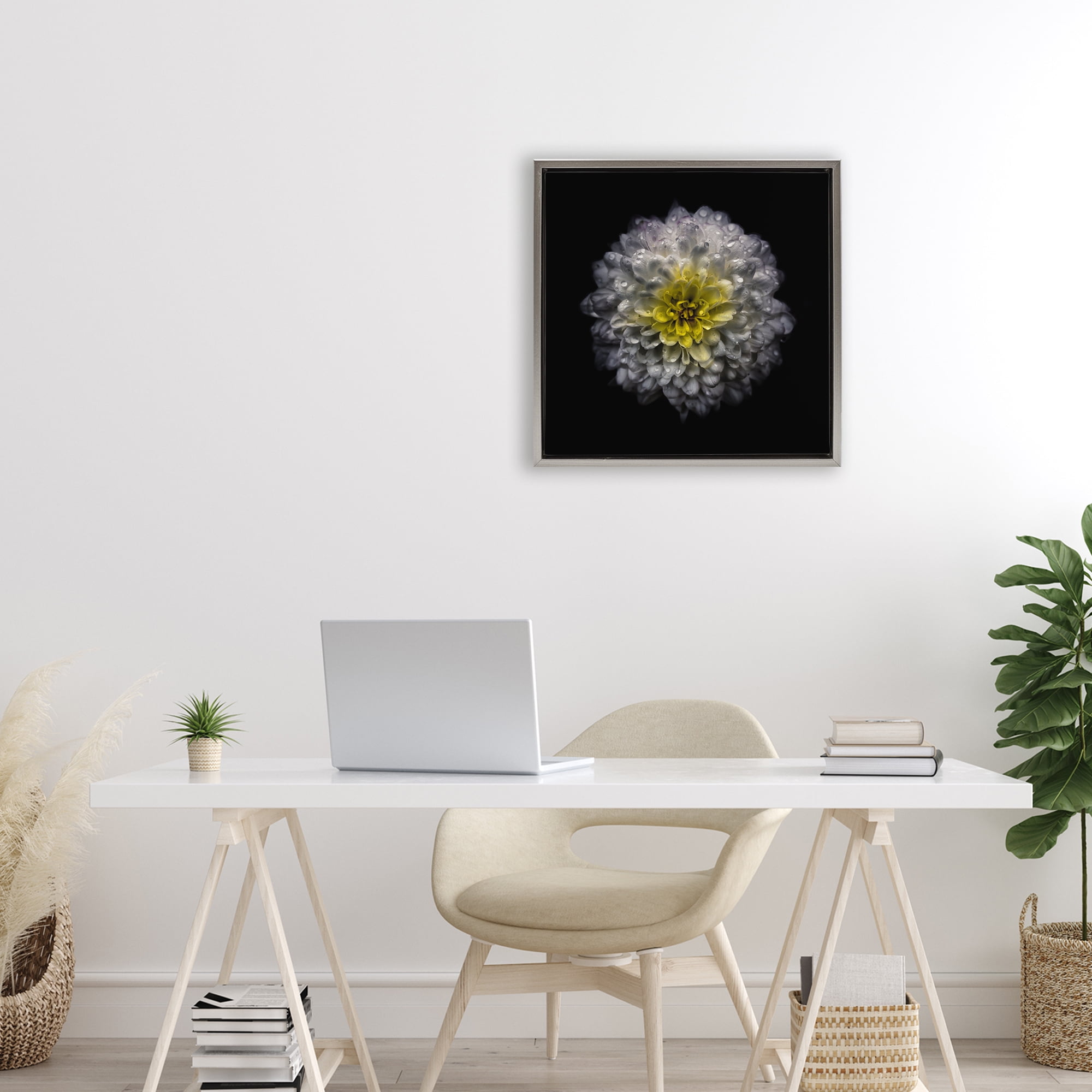White And Yellow Mum Gray Framed Floater Canvas Wall Art, design by Brian Carson Photography