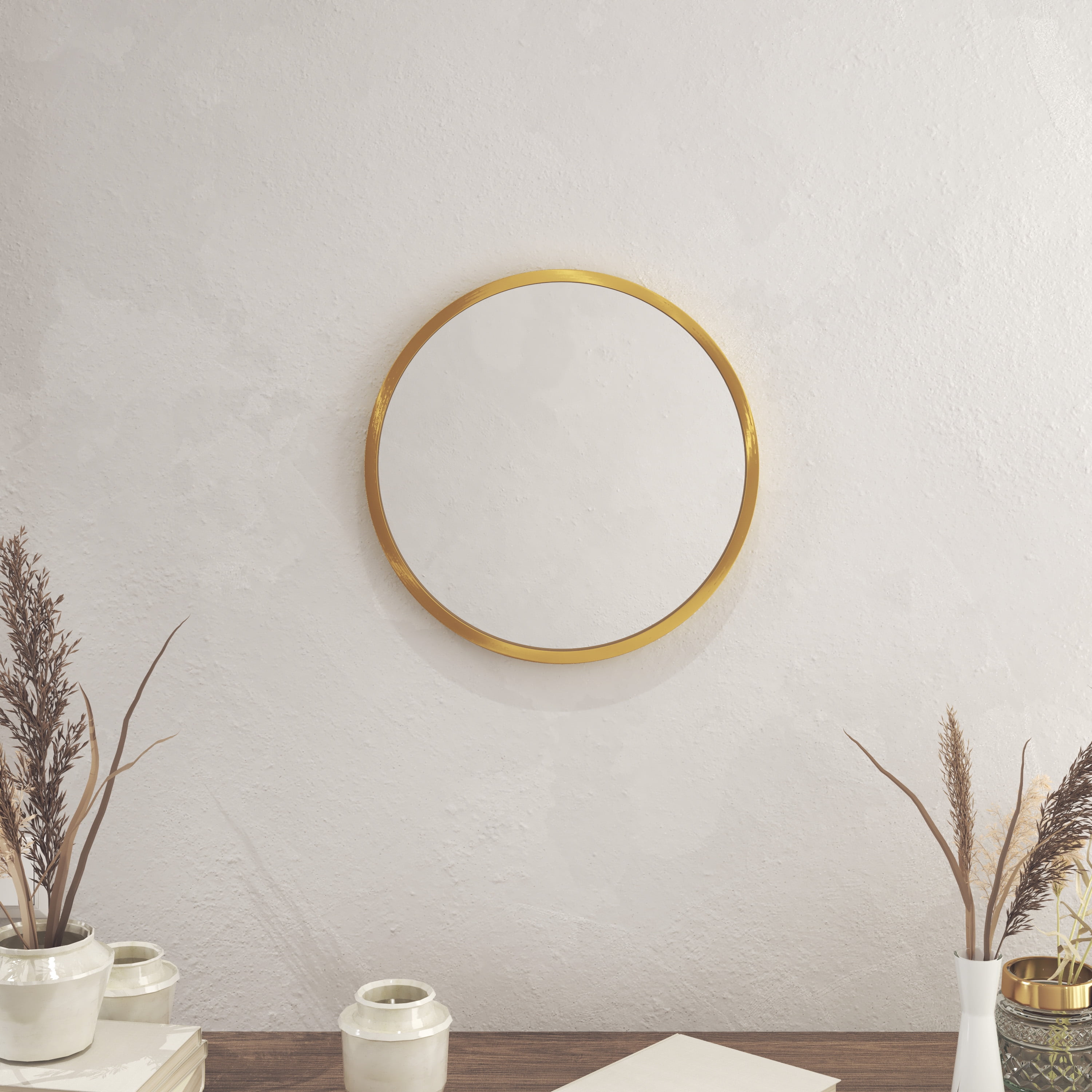 HBCY Creations Silver Round Wall Mirror - 24 Inch Large Round Mirror,  Rustic Accent Mirror for Bathroom, Entry, Dining Room, & Living Room -  Metal Mirror for Wall 