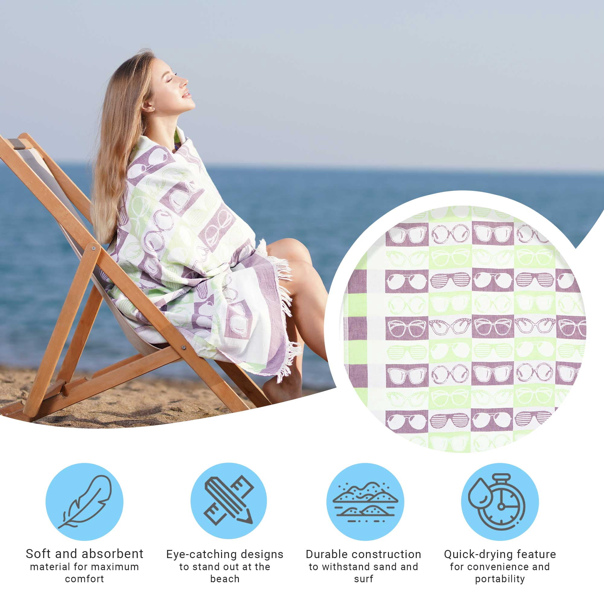 Hencely Beach Towels, 100% Cotton Soft Turkish Large Beach Towel 37 x 68 Inches for SPA, Beach, Pool, Gym and Bathroom (Bambie Shades)
