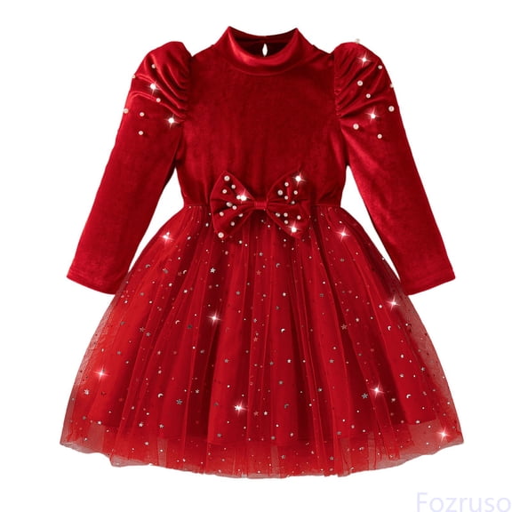 Fozruso Princess Dresses for Girls Girls Velvet Dress With Star Moon Skirt Elegant Party Gown For Sizes 3-4 Years