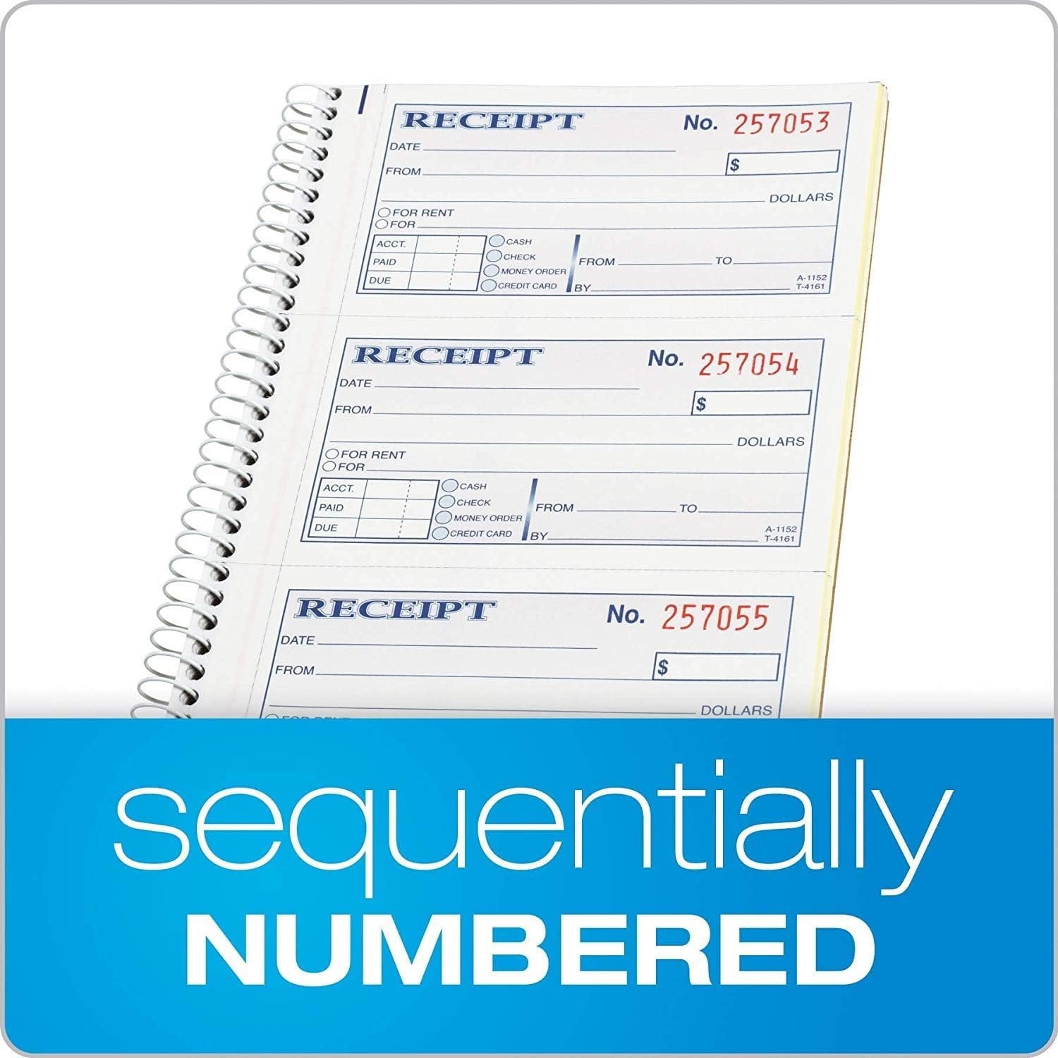 Adams Money and Rent Receipt Book, 2-Part Carbonless, 5-1/4" x 11", Spiral Bound, 200 Sets per Book, 4 Receipts per Page, Sold as 5 Pack, 1000 Sets Total SC1152