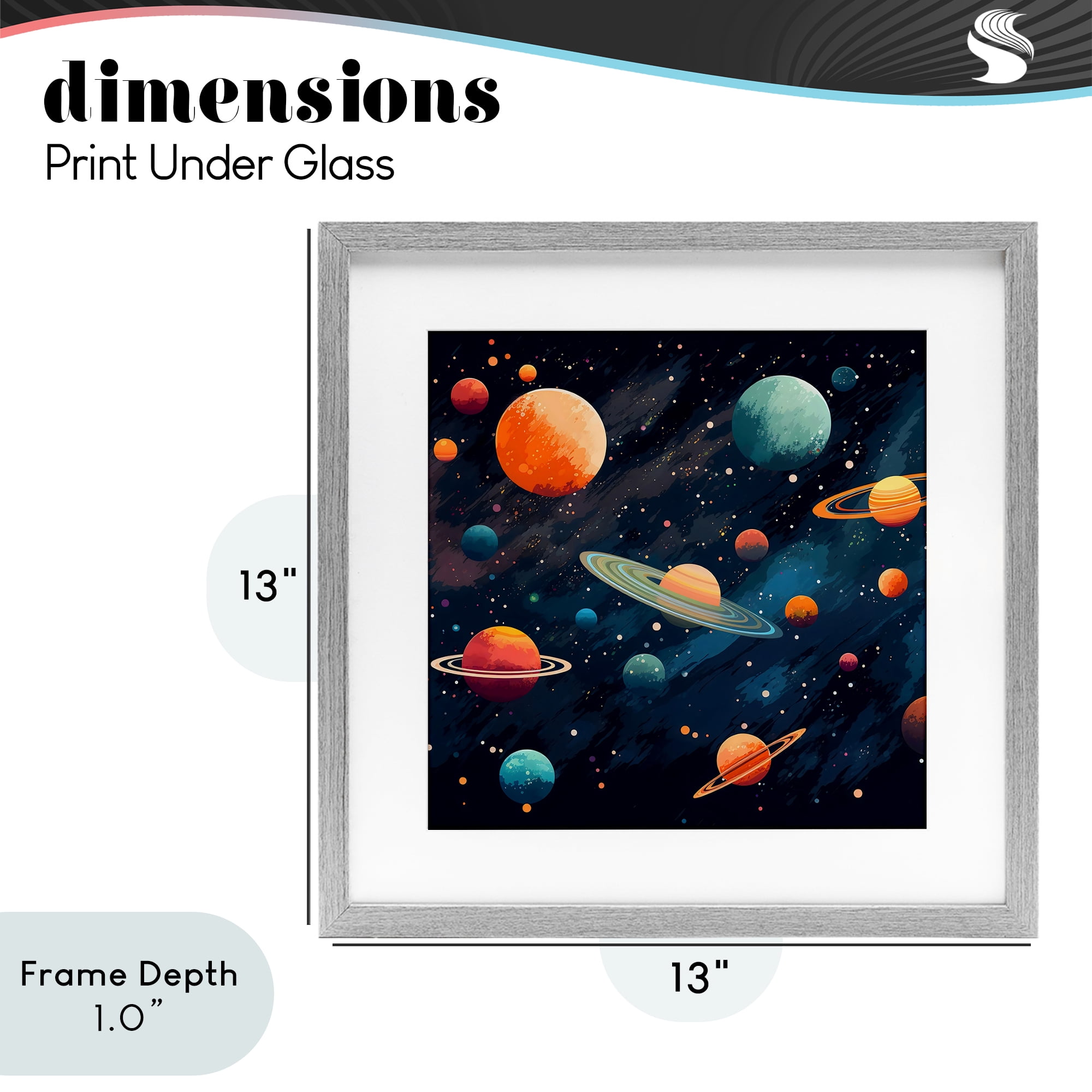 Stupell Industries Orange & Blue Planets in Orbit Gray Framed Print Under Glass, design by Creative Studio
