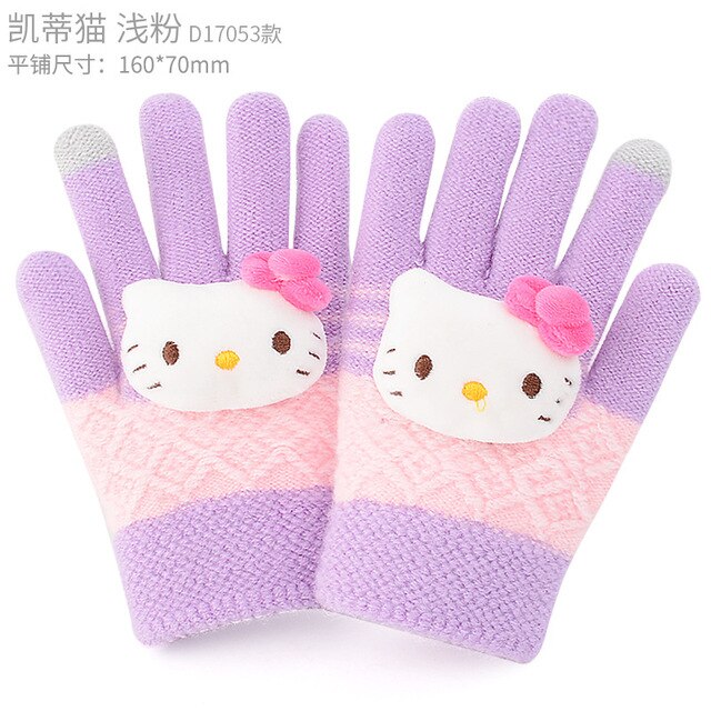 Hello Kitty Kids Five Finger Gloves Winter Girls Keep Warm Knitting Yarn Finger cute Gloves