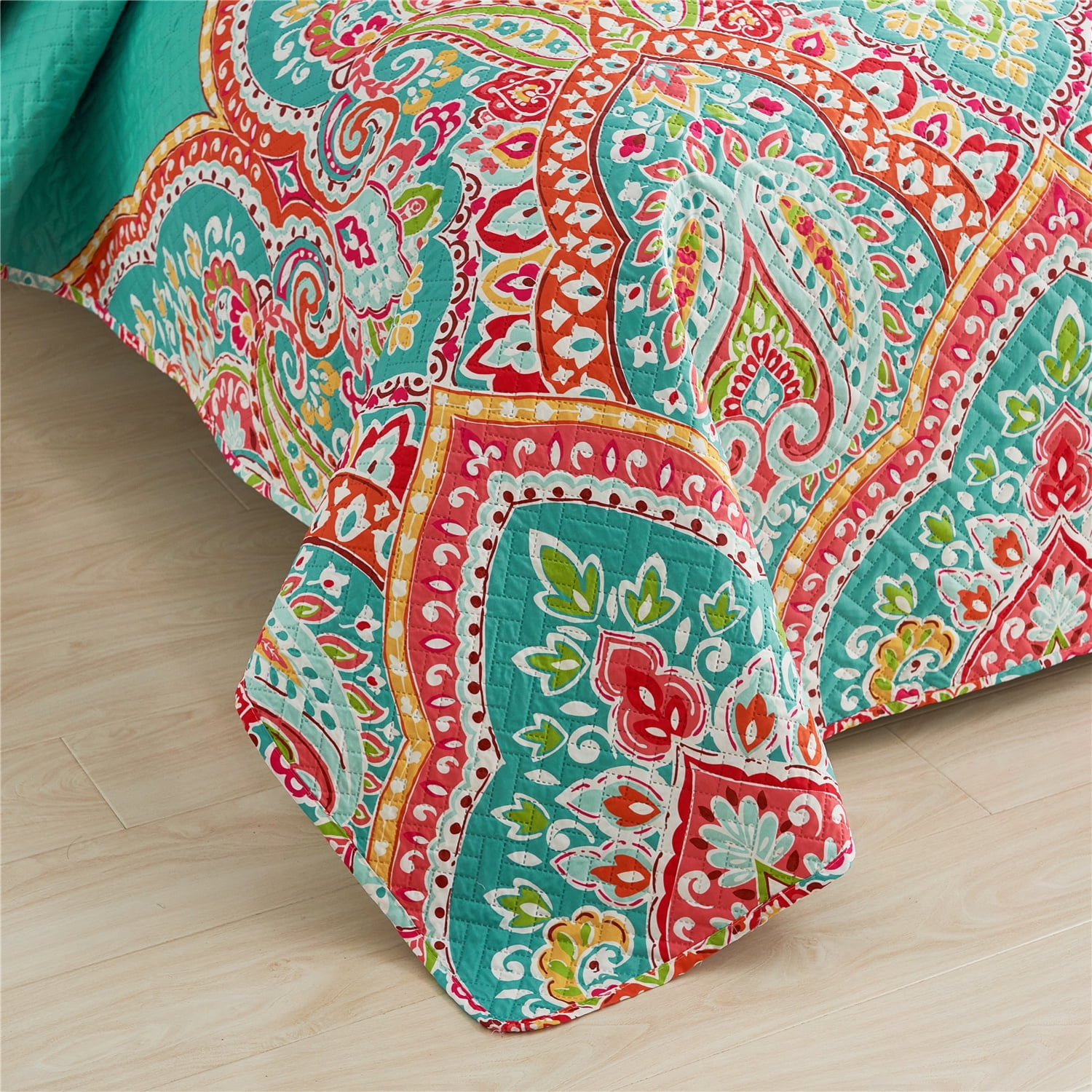 JML Quilt Set 3 Piece, Embossed Bedspread Bedding Set with 2 Shams, King, TurquoIse & Tangerine