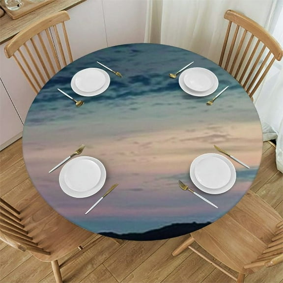 Autua Lighthouse Crescent Moon Round Tablecloth Stain-Resistant Washable Indoor Outdoor Elastic Edge Fitted Dining Table Cover Ideal for Restaurants Weddings Parties 31"-35