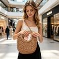 thumbnail image 3 of Handwoven Straw Crossbody Bag, Boho Style Rattan Woven Shoulder Purse, Lightweight Multifunctional Handbag for Women Summer Beach Vacation Daily Travel Use Khaki, 3 of 6