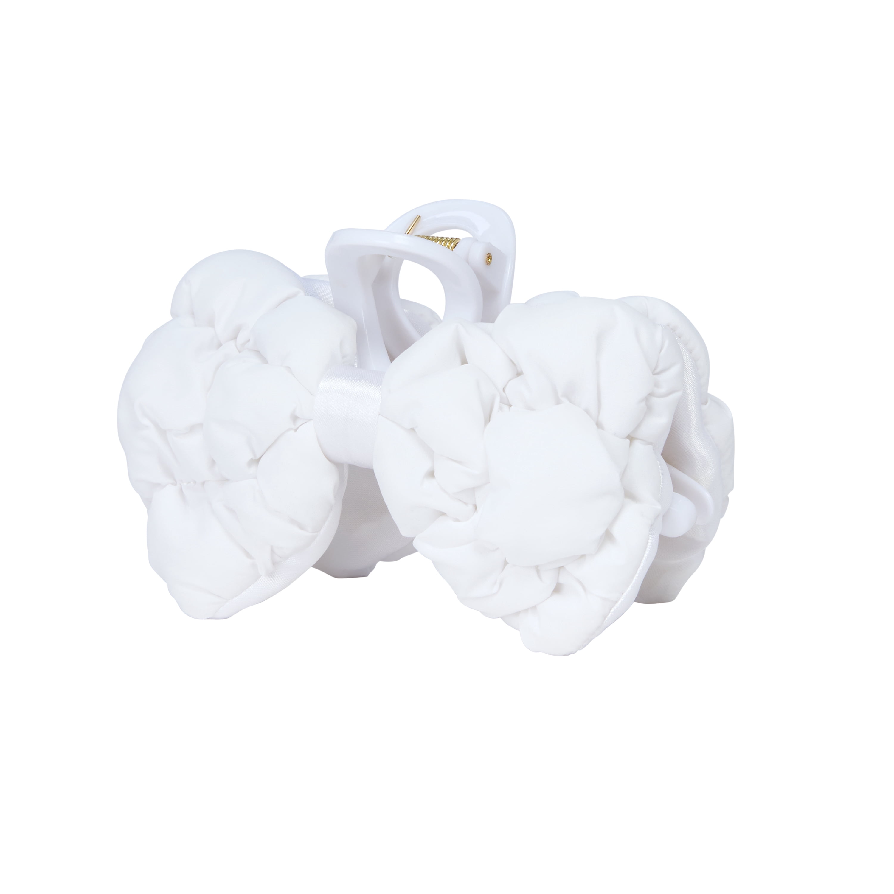 Goody Luxe Puffer Bow Claw Clip Winter White Quilted SlideProof 1 Count