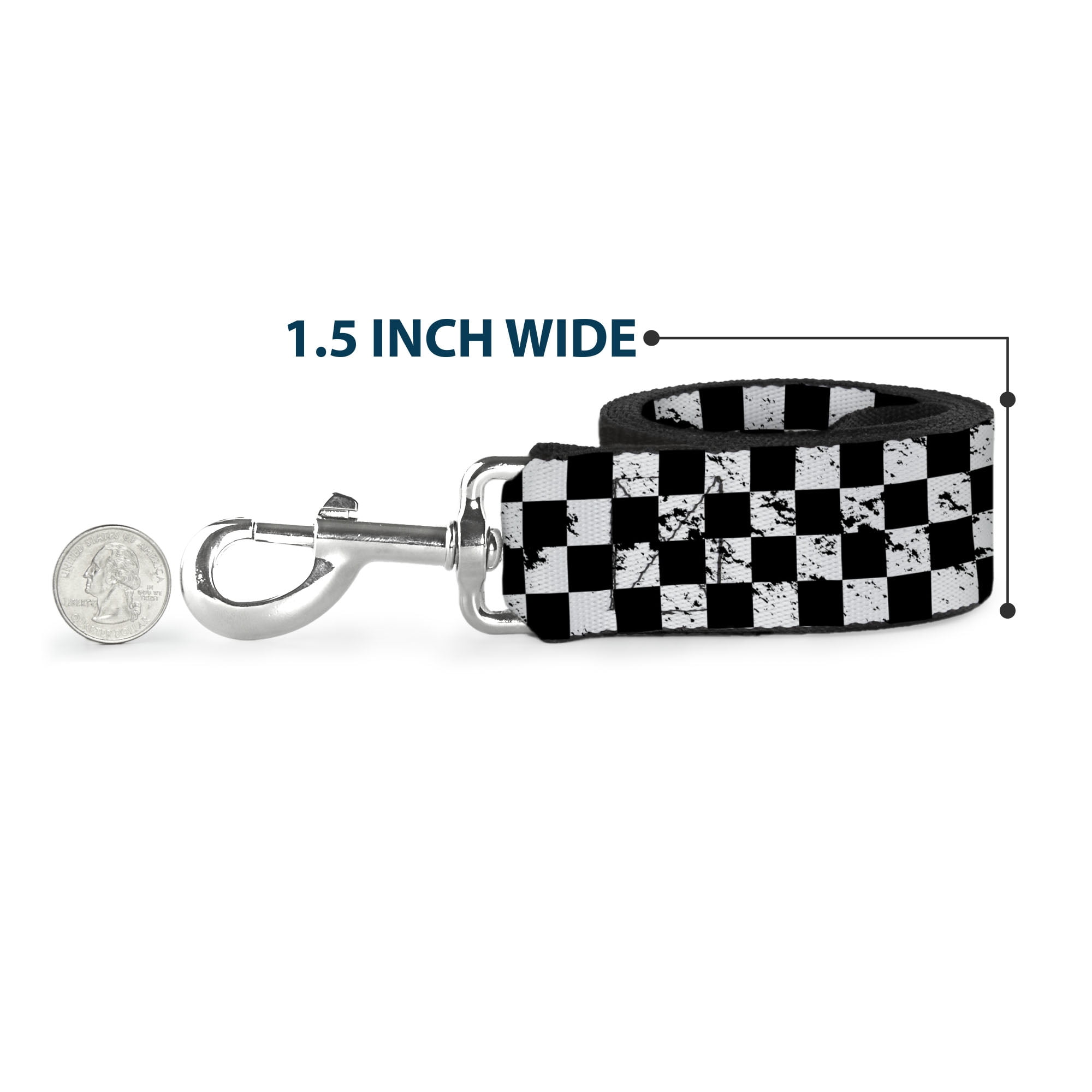 Buckle-Down Pet Leash, Dog Leash, Checker Weathered Black White, 6 Feet Long 1.0 Inch Wide