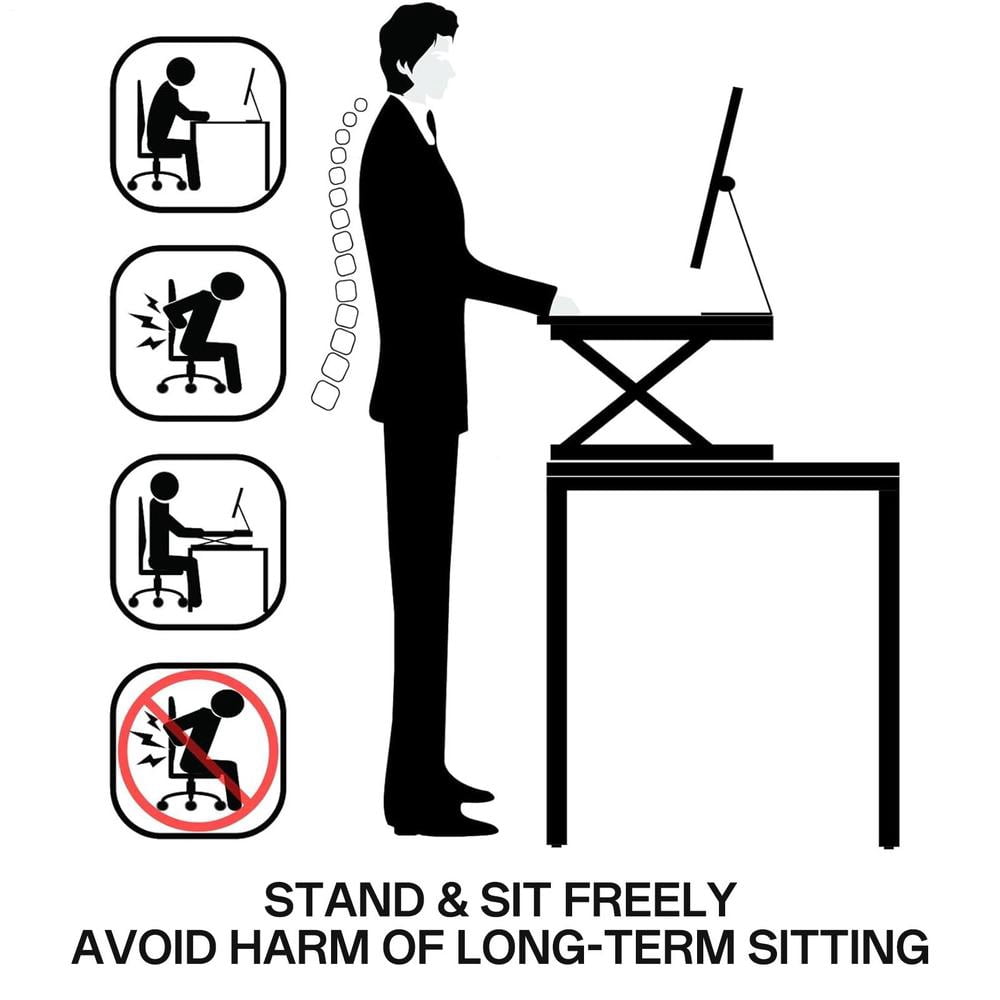 Standing Desk Converter - 37 Inch Adjustable Sit to Stand Up Desk Workstation, MDF Wood, Ergonomic Desk Riser with Keyboard Tray, Desktop Riser for Home Office Computer Laptop, Black 37"