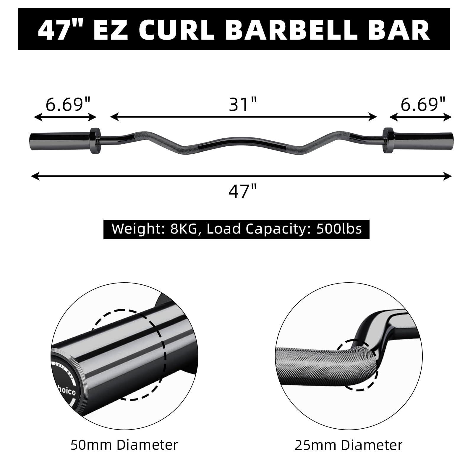 Danolapsi 47" Olympi.c EZ Curl Bar,500lb Capacity Heavy Duty Chrome Curling Bar for Biceps Triceps Workout, With 2 Spring Collars, Fits 2" Standard Weight Plates for Home & Gym Strength Training