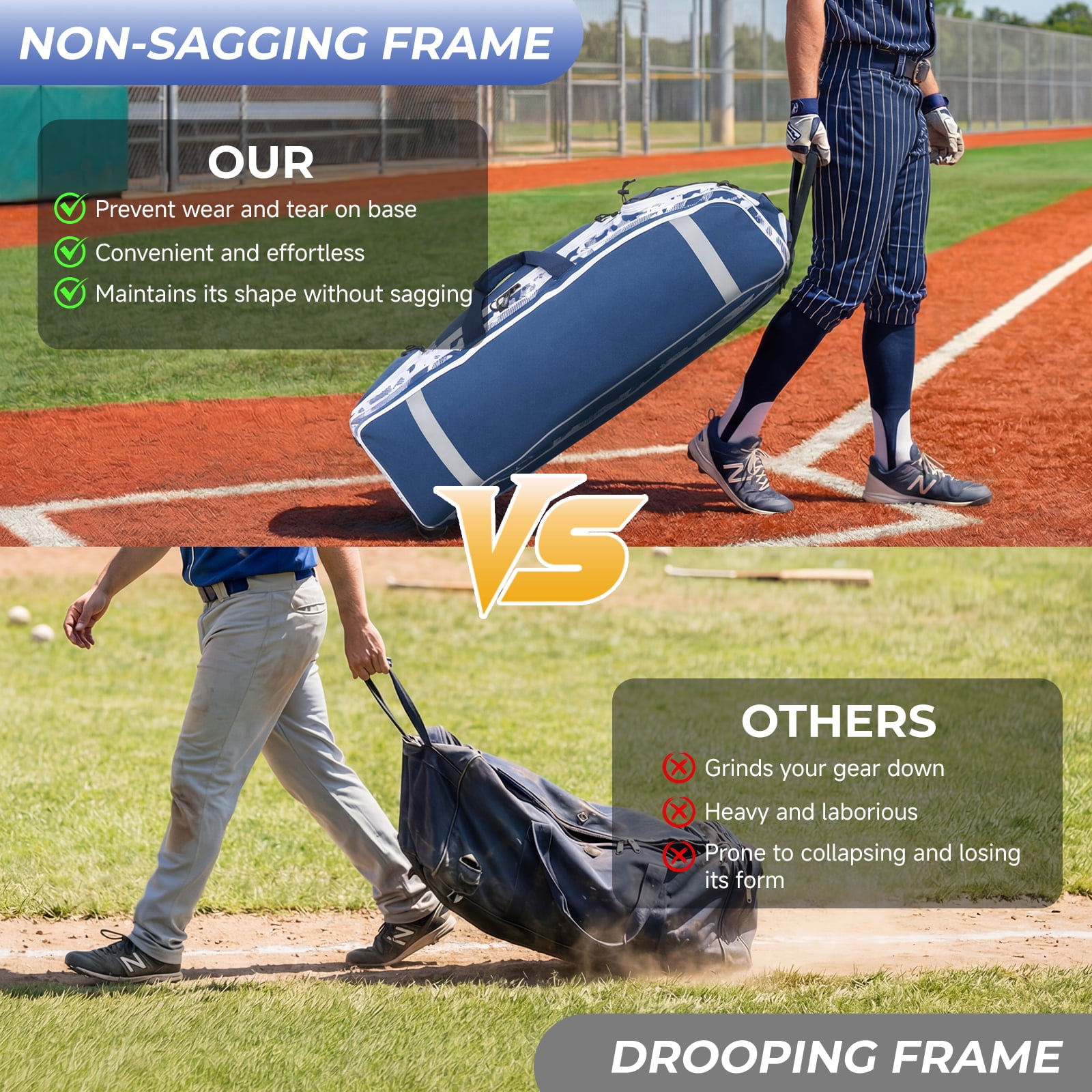 Fegat Rolling Baseball Bag, 100L Large Catcher Gear Bag Softball Bags with Wheels, Youth Equipment Bag Holds 8 Bats, Full Set, with Fence Hooks, Reflective Strip, Shoe Compartment