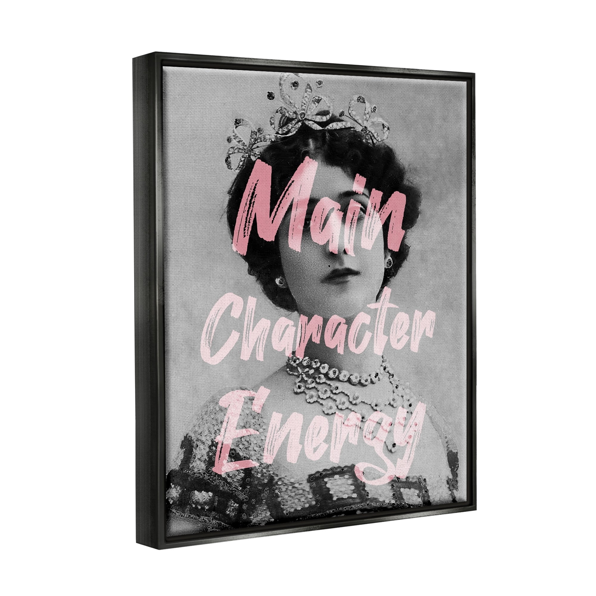 Stupell Industries Main Character Energy Trendy Pink Vintage Photography Graphic Art Jet Black Floating Framed Canvas Print Wall Art, Design by Daphne Polselli