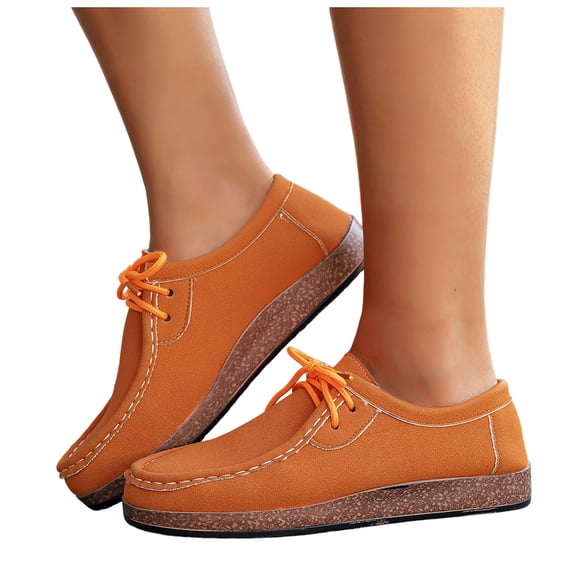 Womens Loafers Solid Color Lace up Lightweight Boat Shoes Casual Arch Support Slip on Flat Walking Shoes Brown Size 7.5