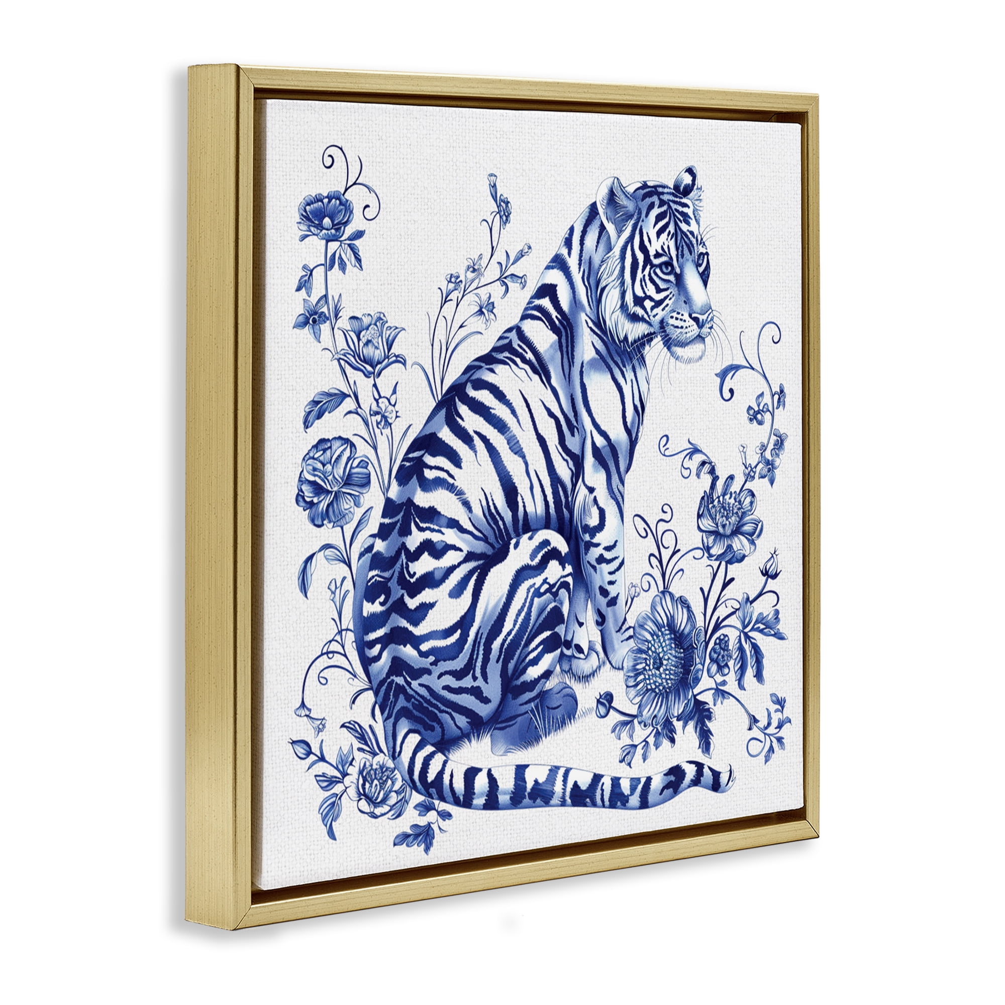 Traditional Ornate Floral Tiger Gold Framed Floater Canvas Wall Art, design by Lettered and Lined