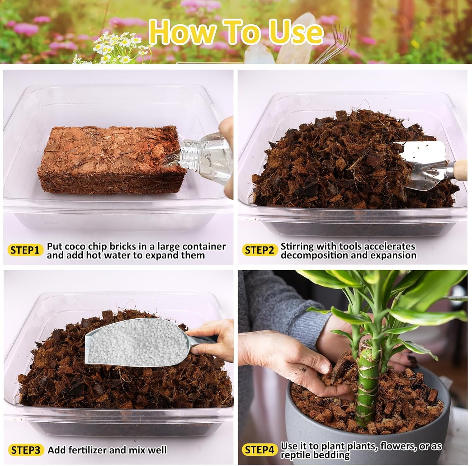 6 Pack Coco Chips Substrate for Plants- 6.6lb 100% Organic Coconut Husk Brick with Low EC and pH Balanced, High Expansion Coconut Substrate Coco Husk Mulch for Garden Flowers, Herbs, Planting