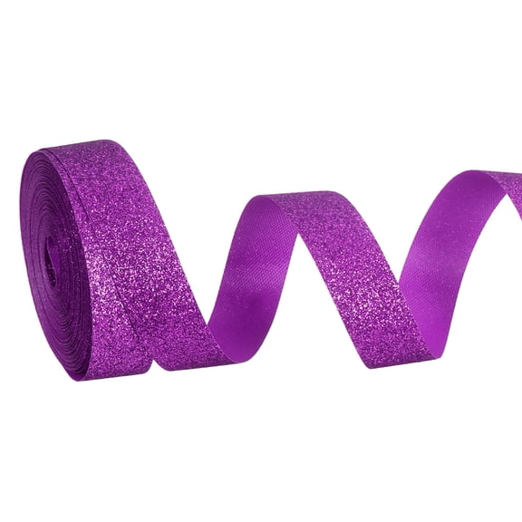 Metallic Glitter Ribbon Roll, 5/8 Inch x 10 Yards Sparkly Ribbon Single Sided Cut Edge Gift Wrapping Fabric Rolls for DIY Crafts Wedding Bouquet Party Christmas Decor, Dark Purple