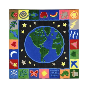 Joy Carpets 1405F EarthWorks 7 ft.7 in. x 7 ft.7 in.  WearOn Nylon Machine Tufted- Cut Pile Educational Rug