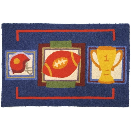Football Time Pigskin Trophy Jellybean Accent Washable Rug