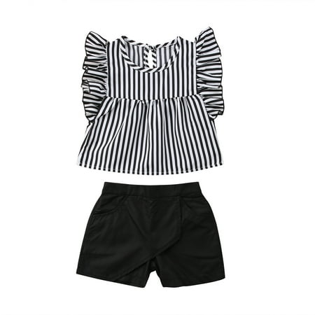 Toddler Kids Girl Sleeveless Clothes Striped Tops T-Shirt Shorts Pants Summer Outfits Set