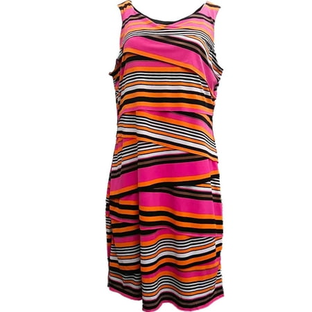 JBS - Womens Hot Pink Orange Brown Stripe A-Line Asymmetrical Hem Dress ...