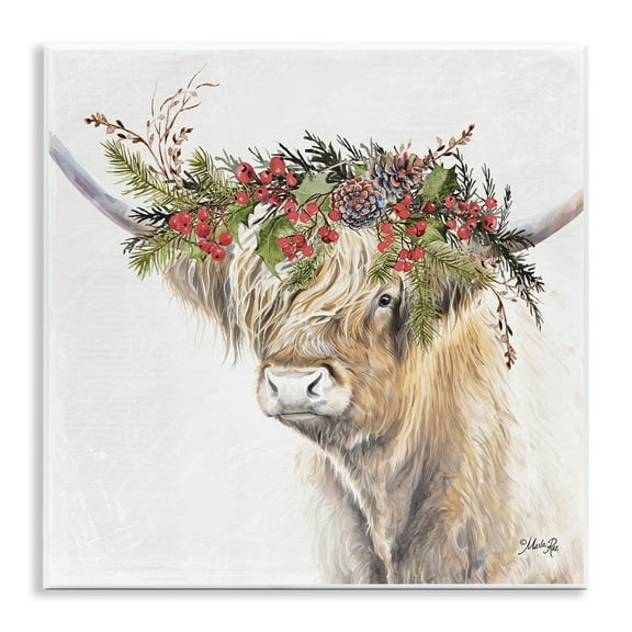 Stupell Industries Cattle with Seasonal Berries Animals & Insects Painting Unframed Art Print Wall Art, 12 x 12
