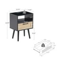 thumbnail image 3 of Oufan Rattan Nightstand with Charging Station and USB Ports, Mid Century Modern Bed Side Table with Storage and Solid Wood Legs for Bedroom, Living Room, Black, 3 of 10