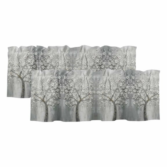 2 Pack Tree Flower Valance for Window Oil Painting Modern Kitchen Valance Rod Pocket Short Curtain Topper Decorative Window Treatment for Living Room Bedroom 60"x18"