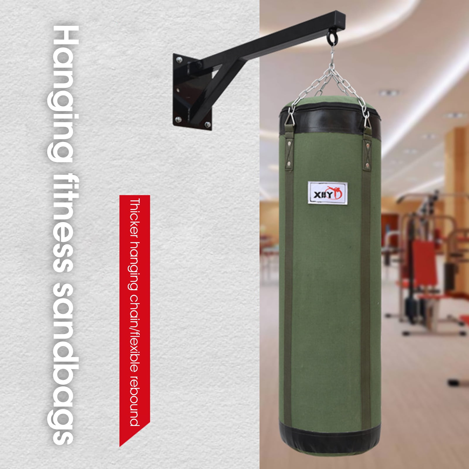 Canvas Boxing Bag Hanging Design High Strength Good Toughness Empty Punching Bags for Gym -Green,120cm