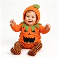 thumbnail image 2 of Sentuca Baby Romper Hooded Halloween Pumpkin Printed Zip-Up Long Sleeve Pant Jumpsuit Cute Newborn Boys Girls Bodysuit Orange Size 3-6M, 2 of 8